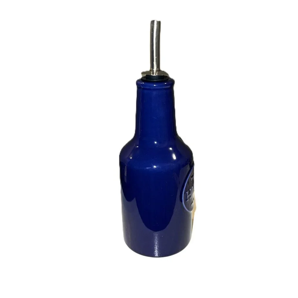 Sur La Table Everyday Blue Earthenware Oil Dispenser With Stainless Steel Spout